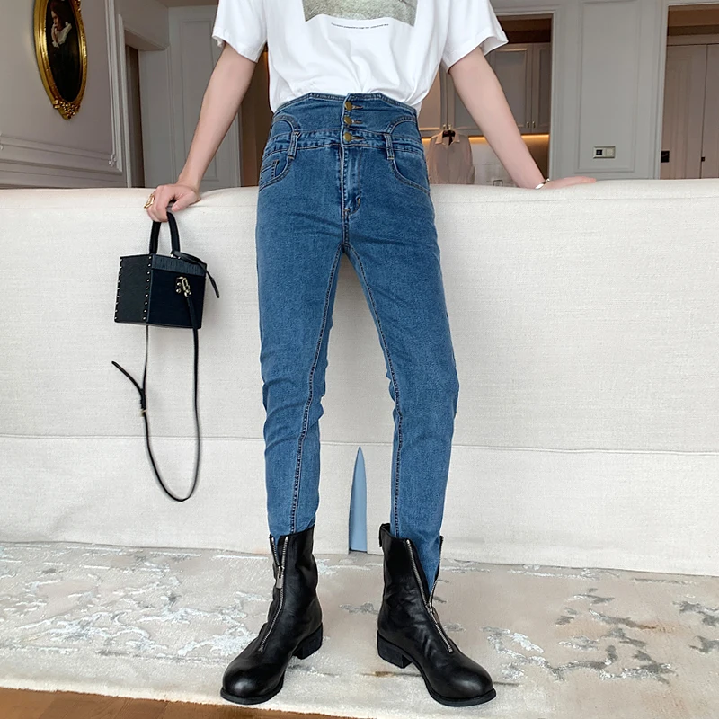 Autumn men's fashion high waist denim trousers tide men's self-cultivation wild feet casual jeans