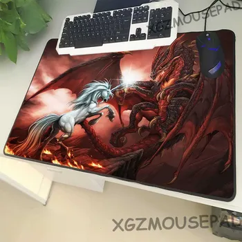 

XGZ Anime Large Size Red Gaming Mouse Pad Lock Edge Dragon Horse Unicorn Fighting HD Custom Computer Desk Mat Rubber Non-slip