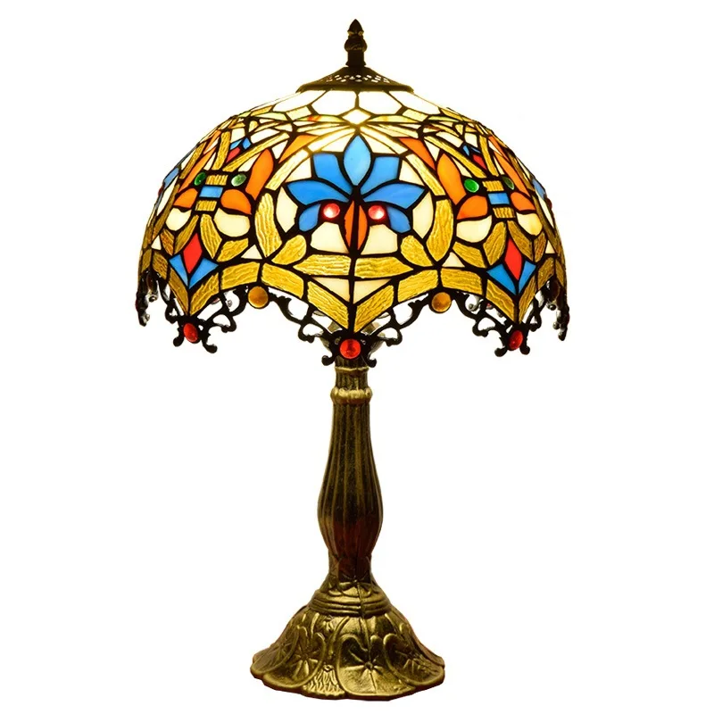 European creative  Mediterranean  stained glass table lamp living room bedroom restaurant bar hotel bedside glass light