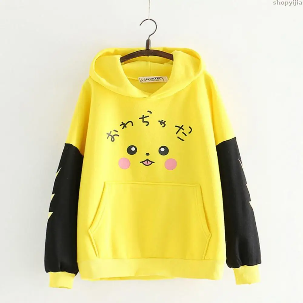 Новые бархатные хлопковые толстовки с принтом Покемон и длинными ушками для девочек, милые пуловеры для женщин, хлопковый топ