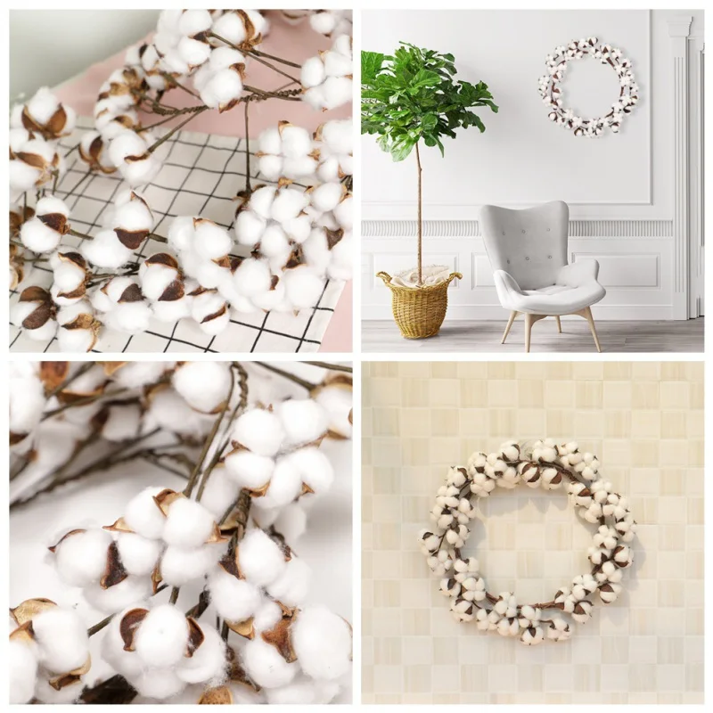 Christmas Artificial Cotton Wreath Cotton Bolls Flowers Garland For Home Hanging Decor Housewarming Gift