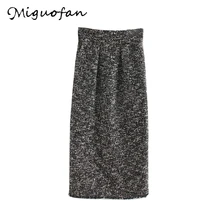 Miguofan, женские длинные юбки, в клетку, с разрезом сзади, прямые, Осень-зима, элегантная, макси юбка, для женщин, для офиса, для леди, юбка в винтажном стиле