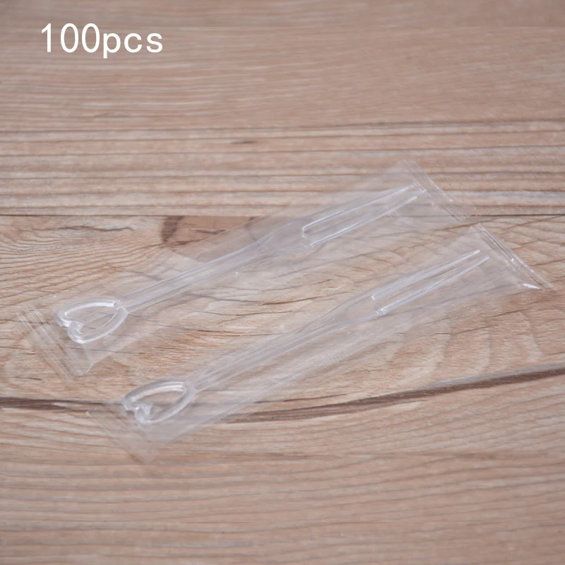Transparent-100pcs 30/50/100 шт одноразовые фрукты палочки-вилки индивидуально Warpped Еда Forcks Свадебная вечеринка Рождество солнечного света для Пластик вилка фруктовый торт - Цвет: Transparent-100pcs