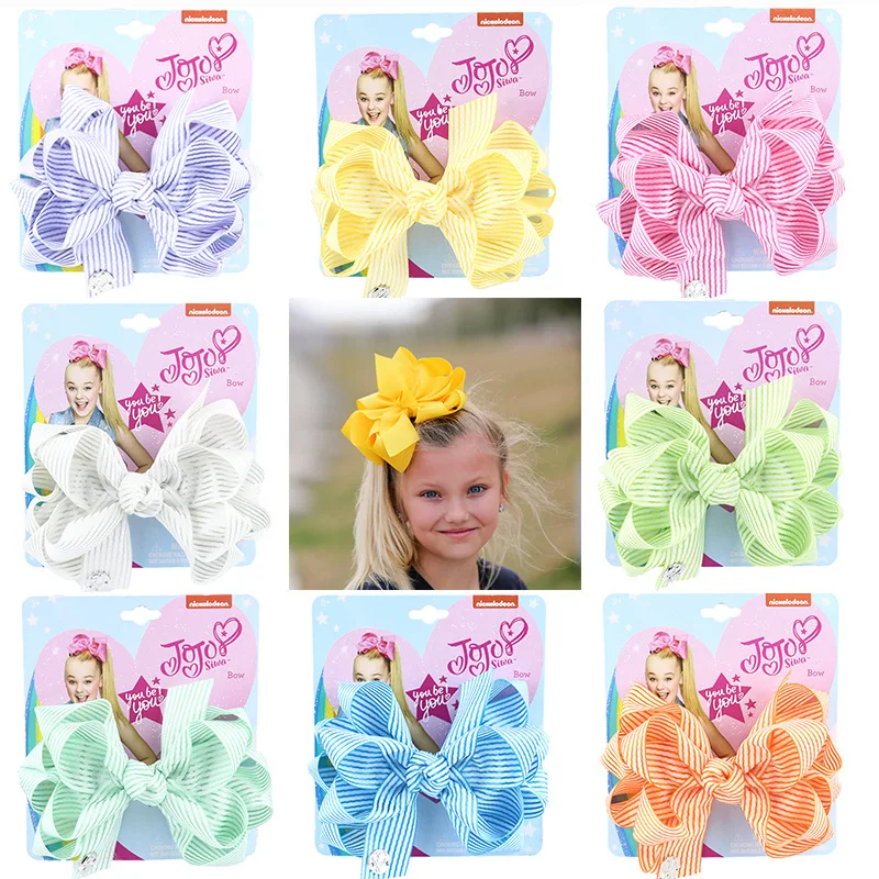 " Jojo Siwa бантики для волос для девочек детские заколки Grosgrain Stipe Ленточные Заколки модные аксессуары для волос