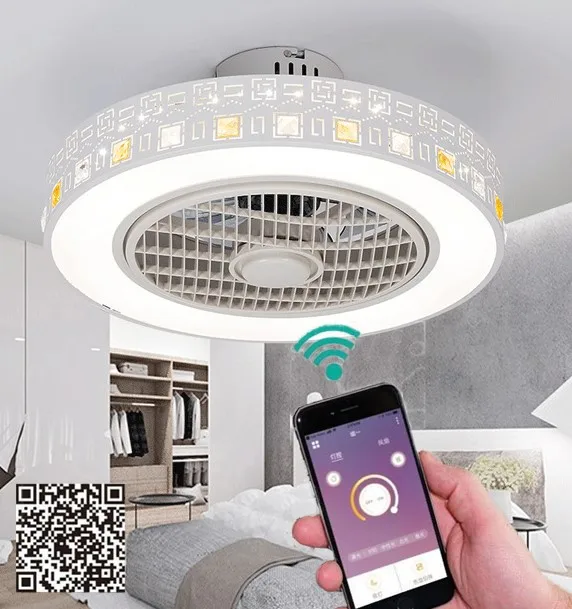 LED ceiling fan lamp light mobile phone app remote control modern invisible 55 50cm fans home decoration lighting circular round - Цвет лезвия: fairview 50cm