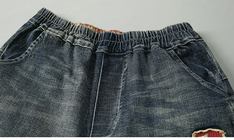 Retro Loose Fall Elastic Jeans Bottom Pants Embroidery Pants boyfriend jeans for women plus size jeans elastic waist A888Z40