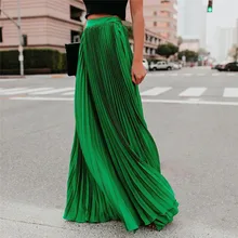 Pleated Chiffon High Waist Women's Maxi Skirts Floor Length Solid Long Skirt Ladies 2020 Loose Green Black Pink Bottoms Female