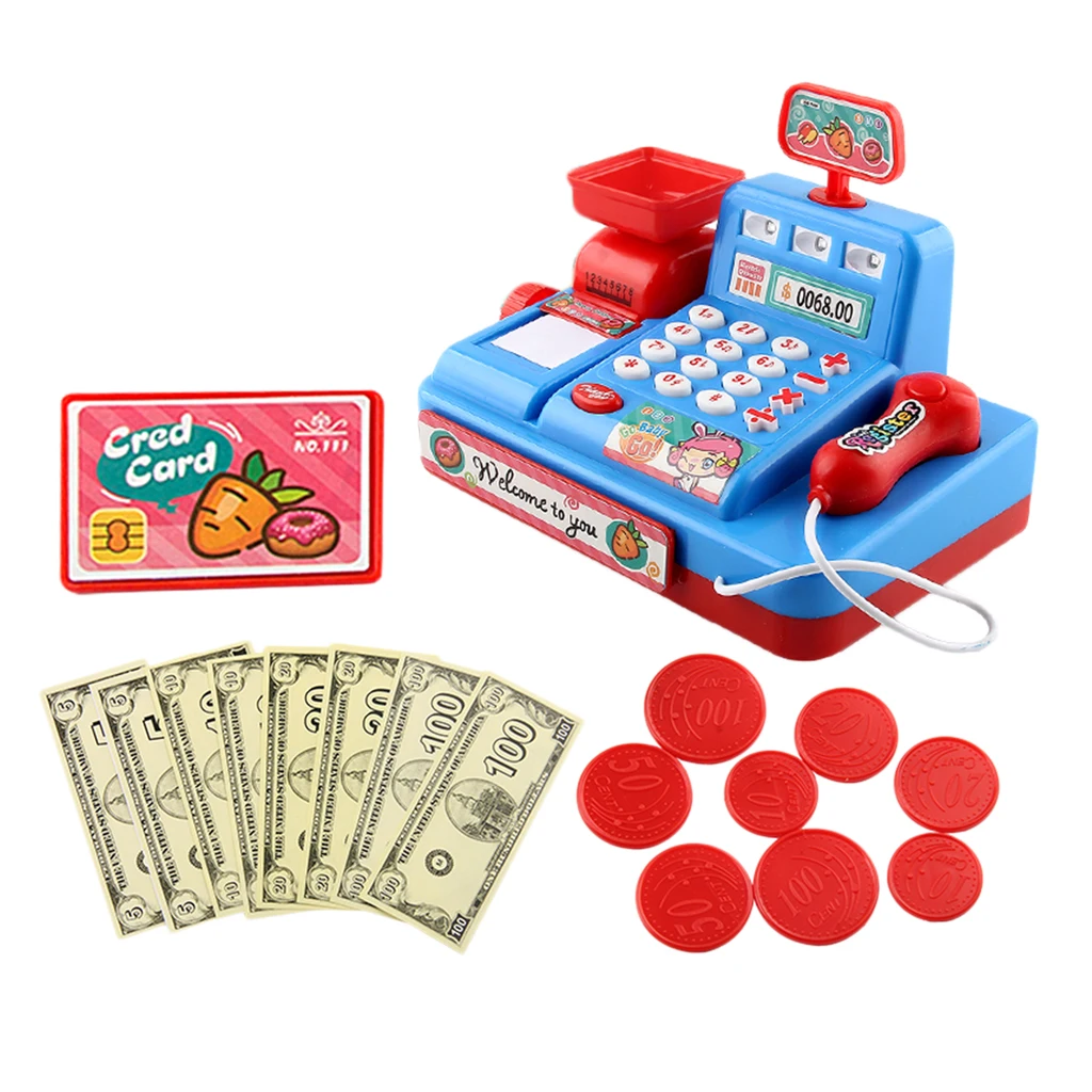 Simulated Supermarket Cash Register Machine with Electronic Sounds, Scanner, Calculator, Kids Role Play Toys