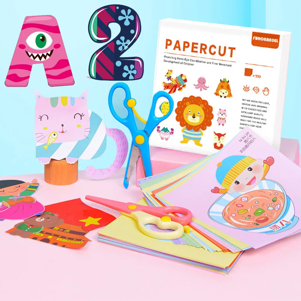 100 шт. креативные детские мультяшные цветные бумажные складные и режущие игрушки