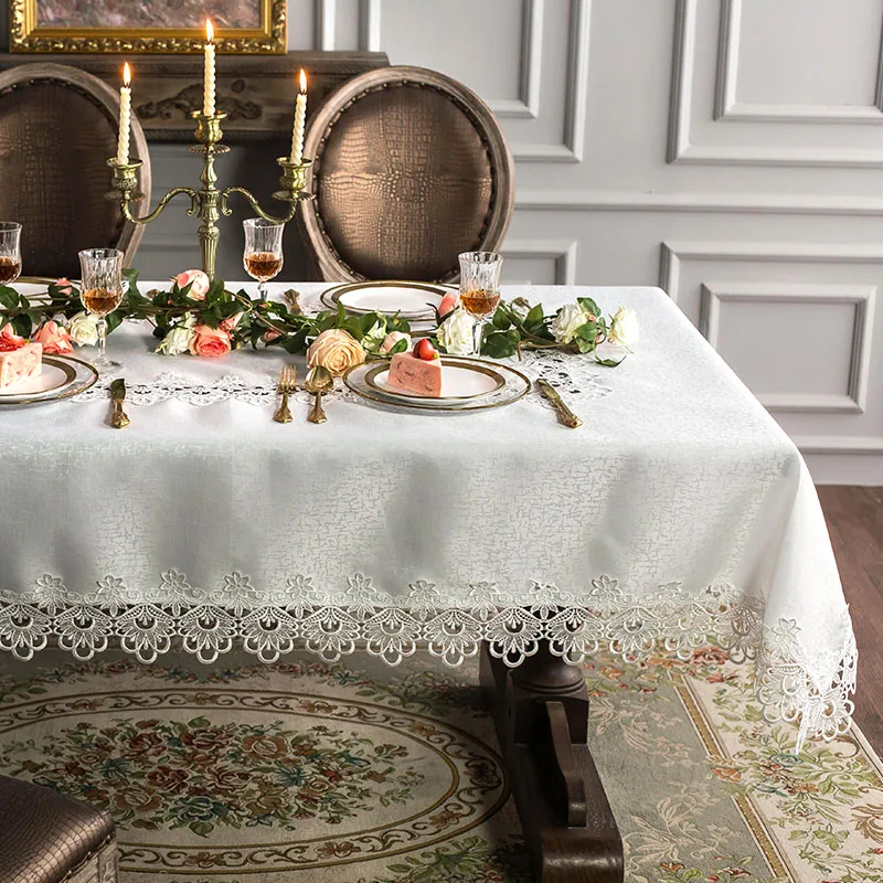  Proud Rose White Lace Table Cloth Cover Towel Table Runner Chair Cover Wedding Decoration Round Tab