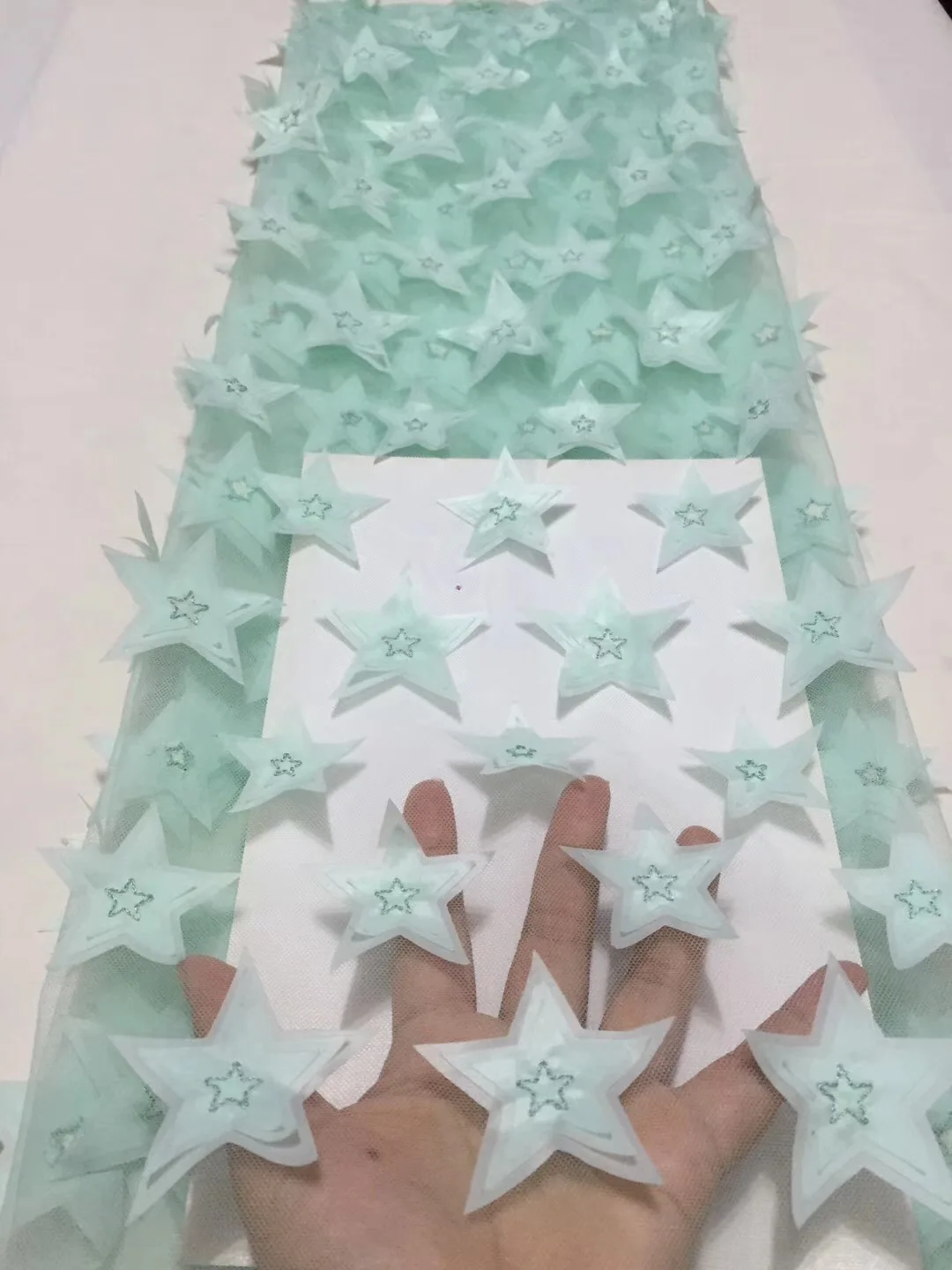 Off white африканская кружевная ткань новейший 3d Звездный класс узор нигерийский Тюль кружевная ткань для вечернего платья 5 ярдов CD21271