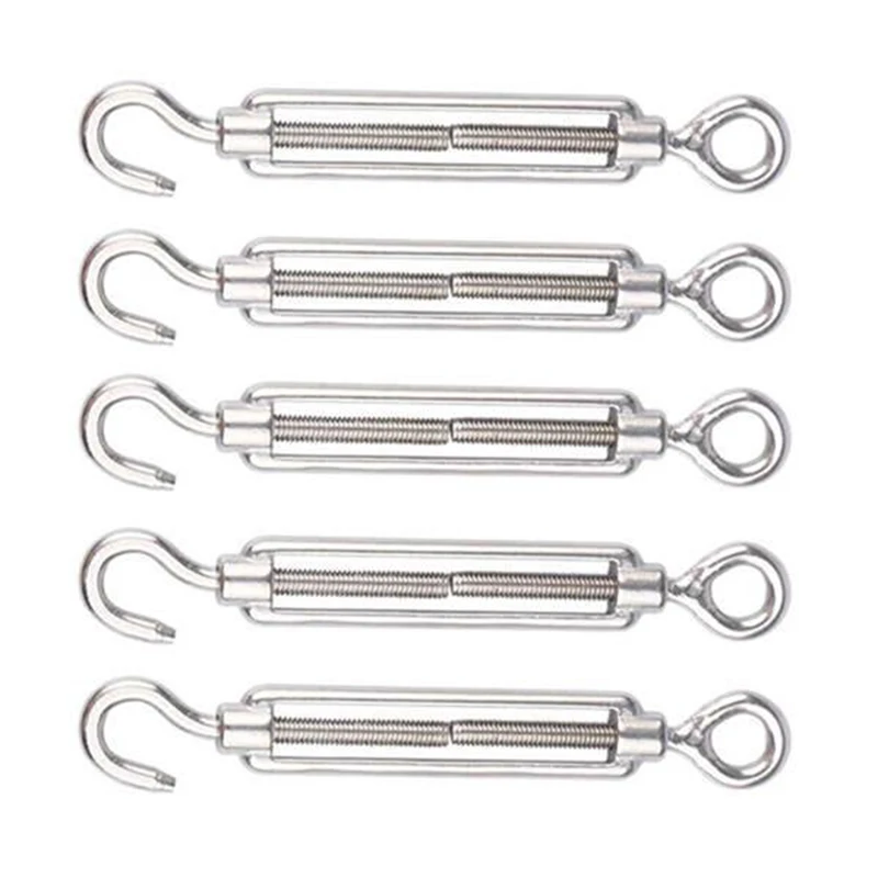 

5 pcs M8 304 Stainless Steel Hook & Eye Turnbuckle Hook Wire Rope Tension