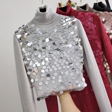 

2020 Shiny Sequin Sweater Women Thicken Warm Tassel Sequins Bead Sweaters Female Harajuku Knitted Jumper Femme Pullovers Mujer