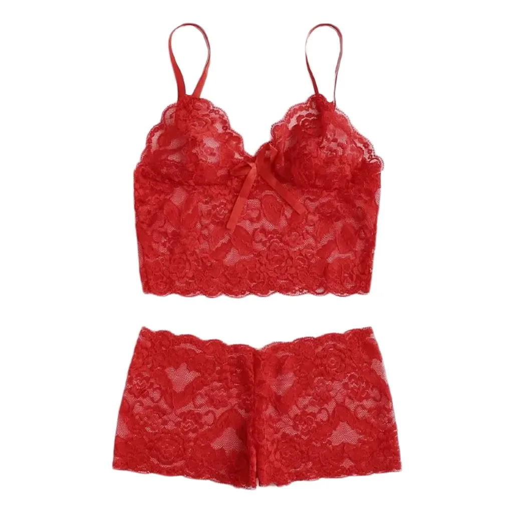 Spring New Sexy Women Bra Set Lace Briefs Solid Sling Lingerie Underwear Pajamas Camisole Ladies Sleepwear Sets Plus Size 5XL