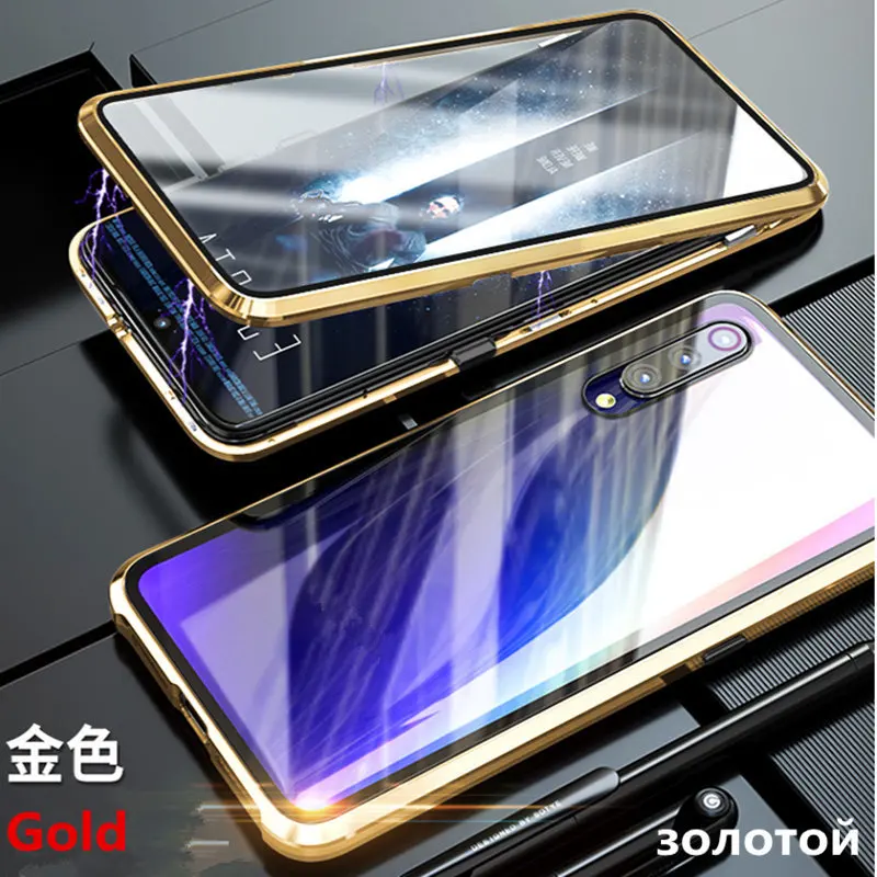 Золотой Для oneplus 7 Чехол Двойной сторонний Металл Магнитный чехол для oneplus 6 6t 7 7pro двойное стекло в рамке 360 ° защитная крышка - Цвет: Золотой
