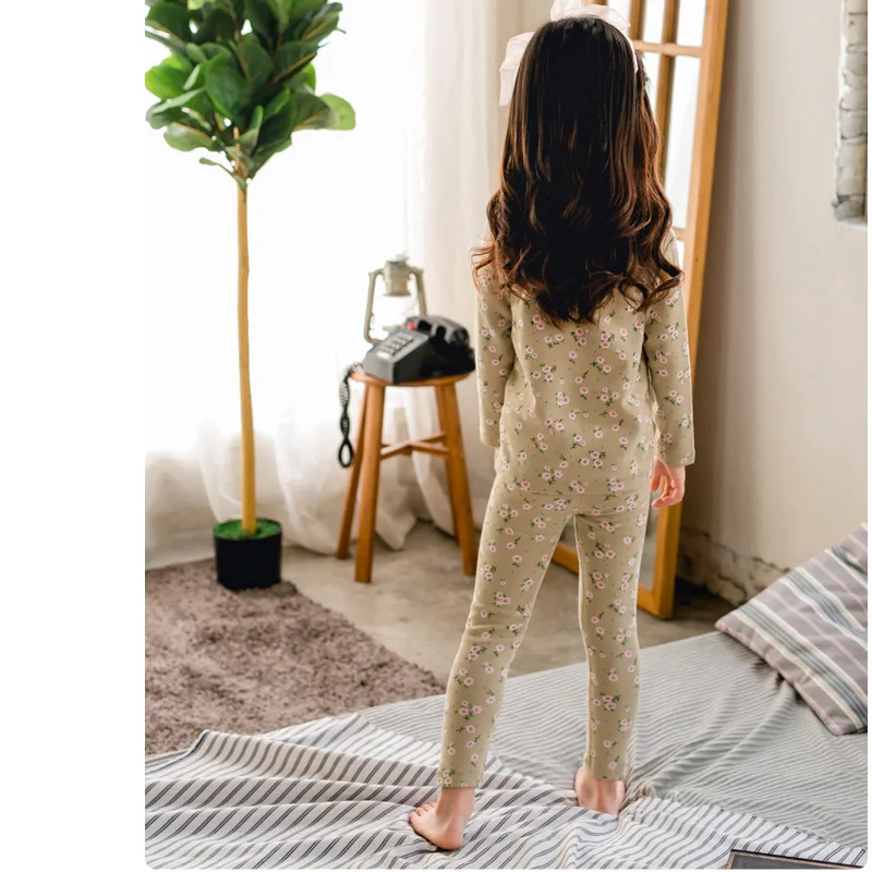 Children's underwear long Johns set long-sleeved baby girl's cotton set spring and autumn new girl baby flower home wear twinset