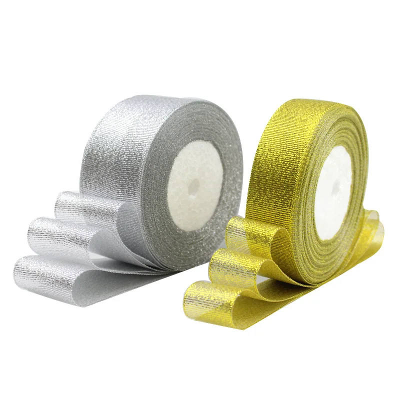 

25Yards Gold Silver Silk Satin Organza Ribbon Glitter Embroidered Ribbons for Wedding Cake Gift Decoration DIY Craft Supplies