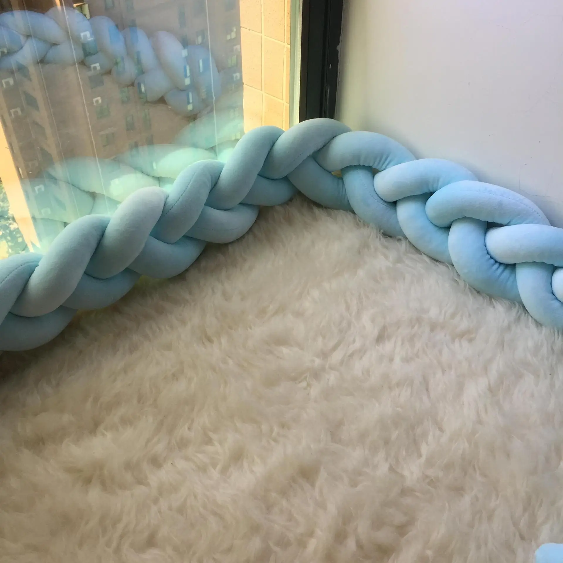 2 м тканая кровать обхвата Детская комната Декор кроватка бампер пустышка игрушка ткачество узел для детей вещи постельные принадлежности анти-столкновения бар - Цвет: Blue