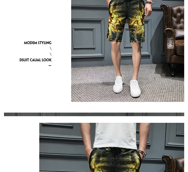Goud Afdrukken шорты Mannen Toevallige Heren облегающие шорты Уличная одежда Korte Hombre Korte Masculino 5XL-M Zomer Kleding