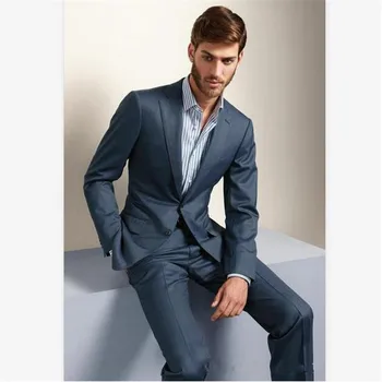 

New Men’s Suit Smolking Noivo Terno Slim Fit Easculino Evening Suits For Men groom Bule suit 2 pieces(Jacket+Pants)
