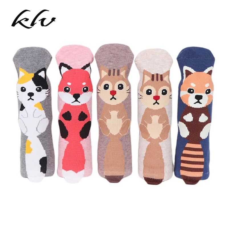 5 пар, женские хлопковые носки с объемным рисунком лисы, Жаккардовые Чулочно-носочные изделия
