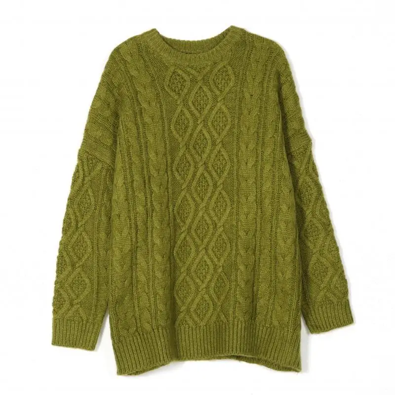 

Thick mid-length twist sweater round neck loose new women's large size top Women's Batwing Long Pullovers Loose Regular