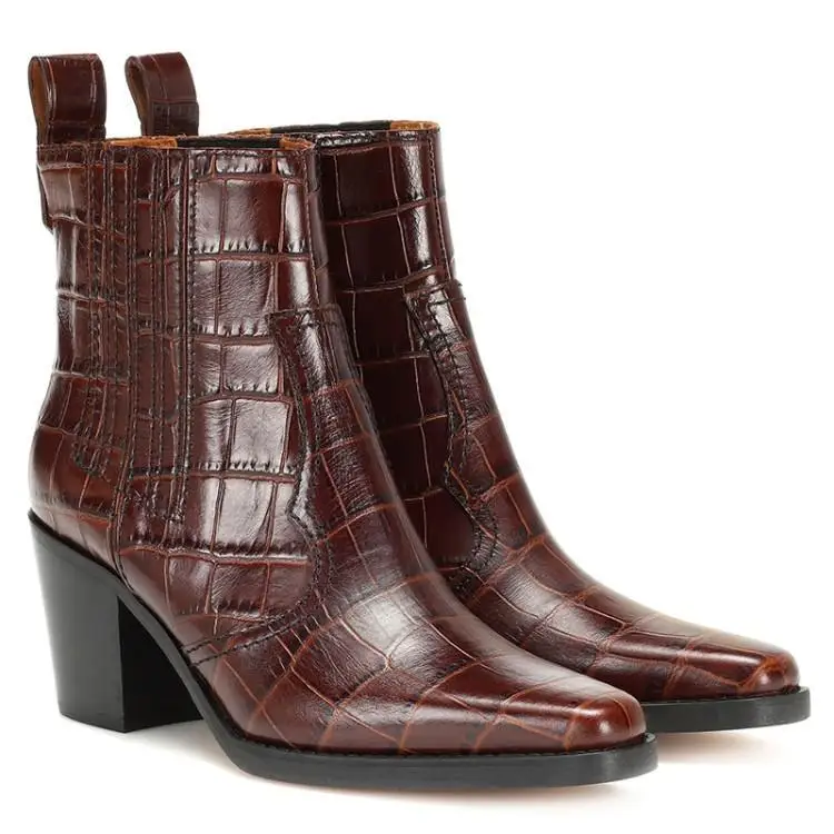 

Chelsea Boots Women Brown Blue Black White Leather Botas Mujer Chic Sewing Line Ladies Booties Slip On Winter Boots Shoes Brand