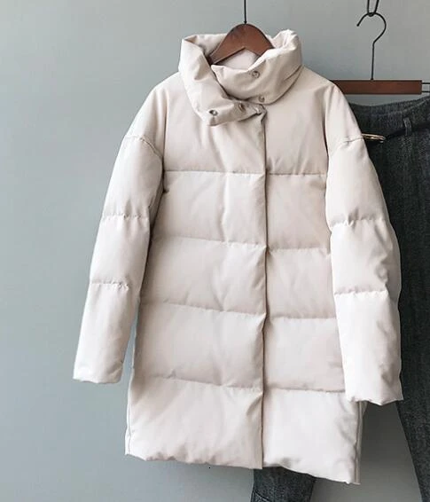 beige Зимние пуховики с подкладкой из хлопка, корейские модные зимние парки большого размера, плотные зимние пальто - Цвет: beige