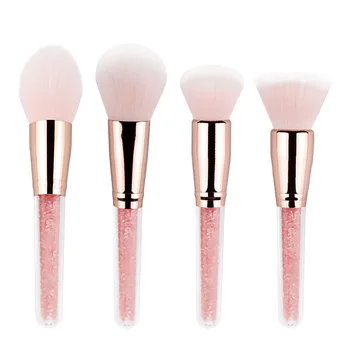 

4PCS Pink Crystal Makeup Brushes Foundation Concealer Blusher Make Up Brush Set Super Soft Synthetic Hair Cosmetic Tools