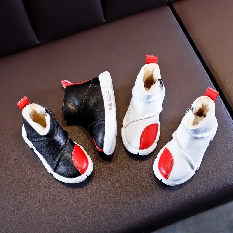 Зимние детские ботинки; детская обувь; ботинки для девочек; обувь для мальчиков; плюшевые теплые модные уличные зимние детские сапоги на молнии; коллекция года; цвет черный, белый