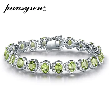 

PANSYSEN Brand 100% Solid 925 Sterling Silver Natural Peridot Bracelet Wedding Anniversary Gemstone Chain Bracelets for Women