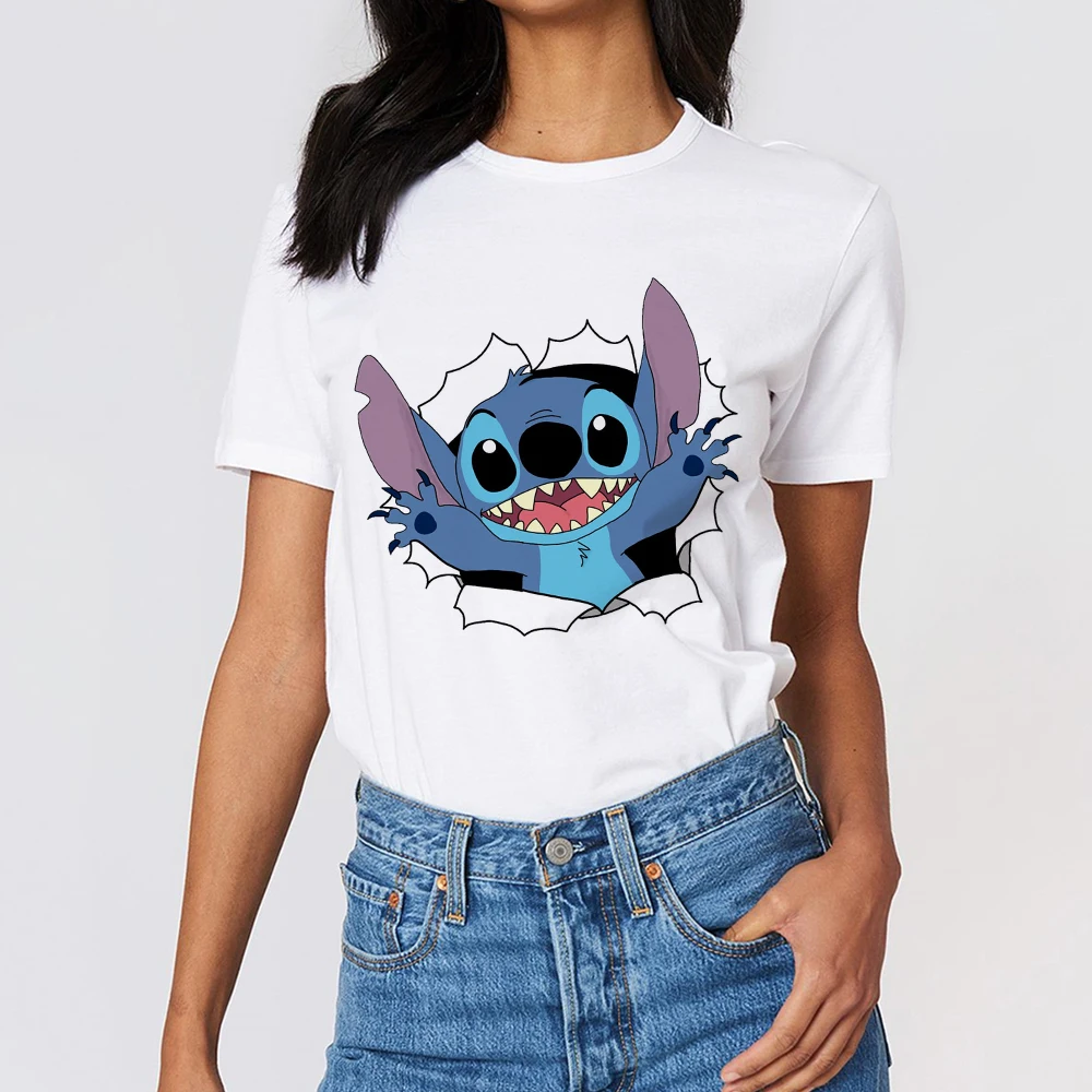 Disney Camiseta feminina Lilo & Stitch com desenho colorido com texto,  Preto, G