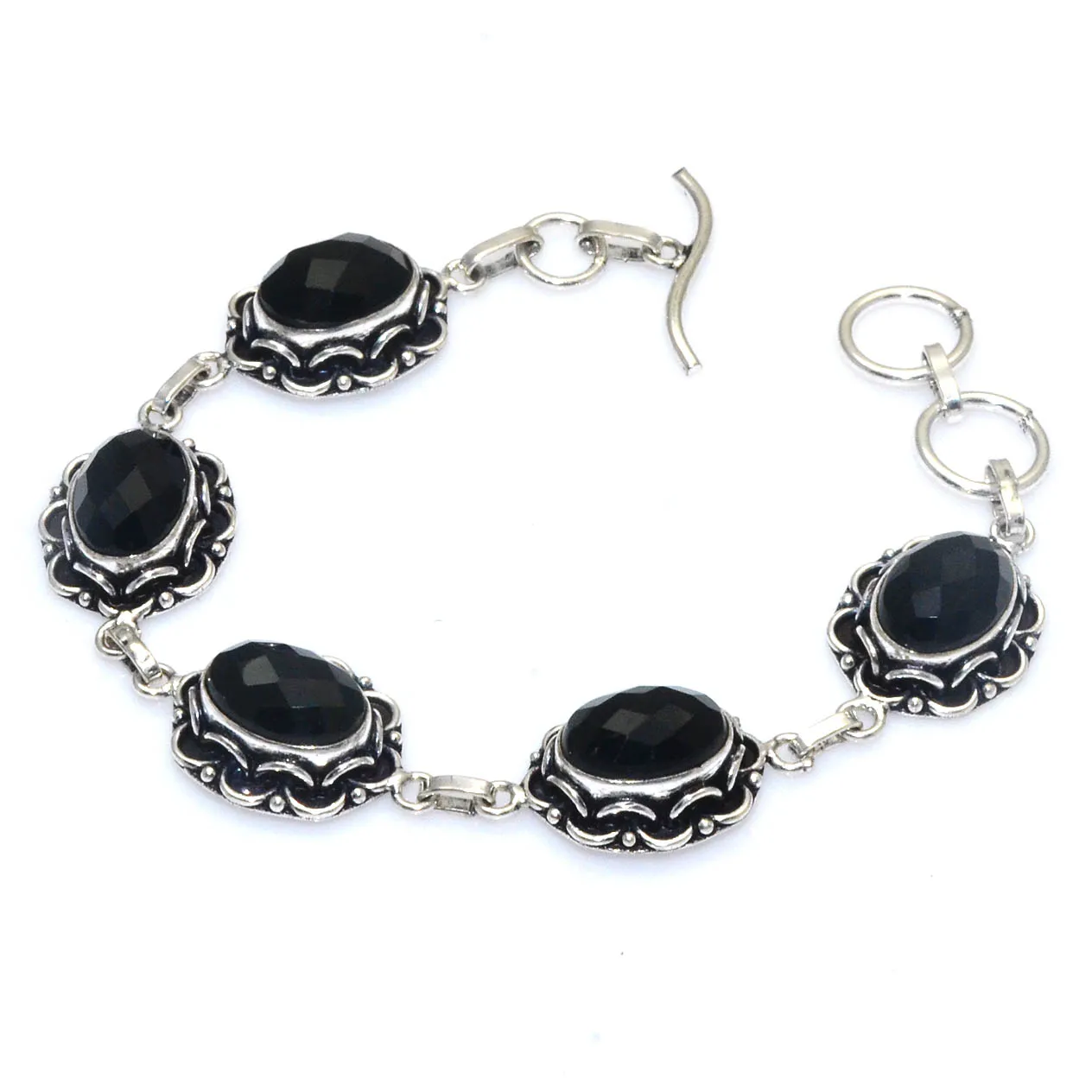 

Genuine Black Onyx Silver Copper Bracelet , Women Jewelry gift, 20.5 cm, B4216