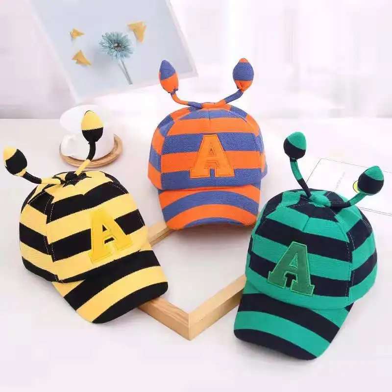 

2-7-Year-Old Spring And Autumn Children Cute Brim Hat Fashion Men And Women Children Striped Letters Baseball Cap Baby Topee