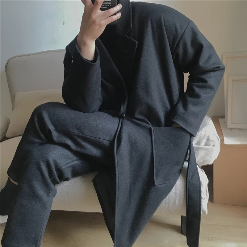 2019 2 Autumn And Winter New Hong Style Loose Male Woolen Coat Fashion Casual Solid Color Coat Jacket Gray / Black S-XL 2019 2 Autumn And Winter New Hong Style Loose Male Woolen Coat Fashion Casual Solid Color Coat Jacket Gray / Black S-XL