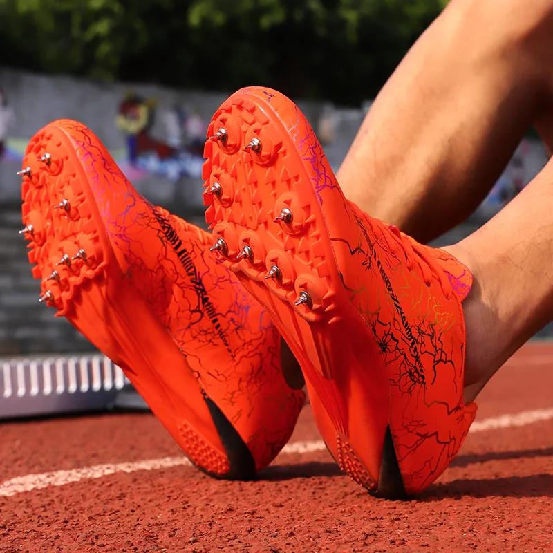 Мужская и женская спортивная обувь; легкая мягкая мужская профессиональная спортивная обувь; Цвет зеленый, оранжевый; женская спортивная обувь с шипами для бега