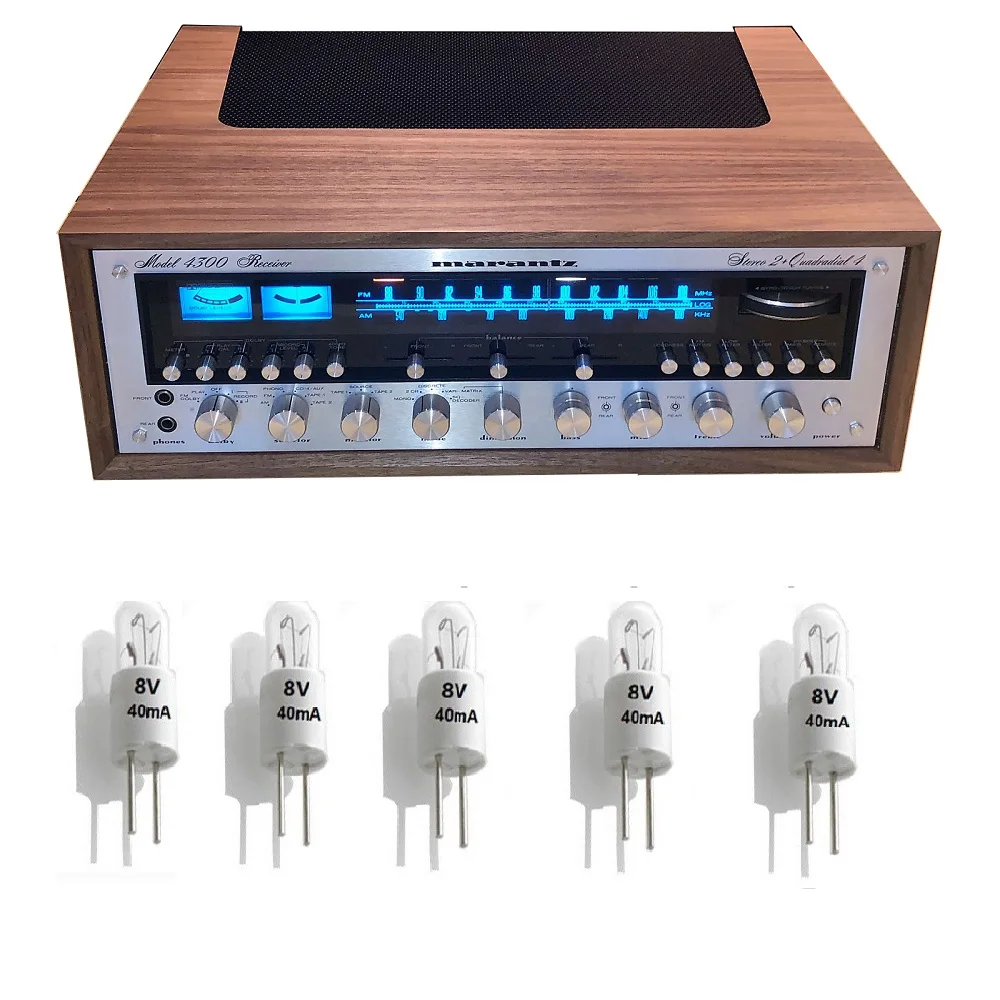 Marantz,Sansui 및 기타 빈티지 수신기에 적합한 10 개의 새로운 오디오 장비 조명 바이핀 백열 램프 소형 전구 8V40mA