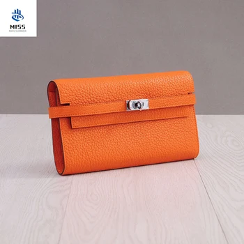 

Concise Genuine Leather Wallet Woman Long Fund Head Layer Cowhide Hand Take Package Litchi Wen Kaili Package