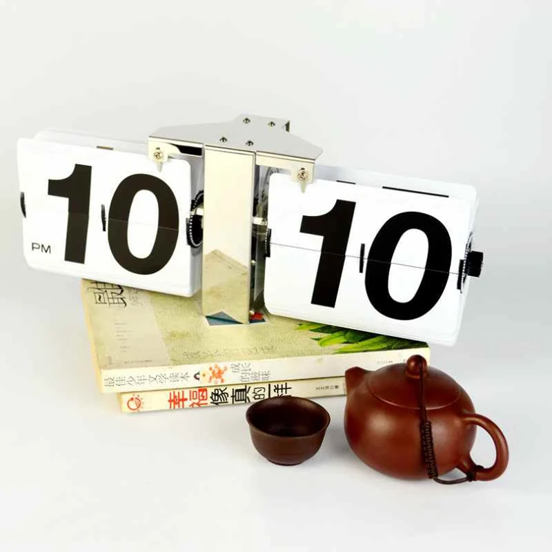 1 Pieces  Black White Blue 14 Inch Large Digital Flip Clock For Art Home Living Room Decoration Desk Clock and Wall Clock