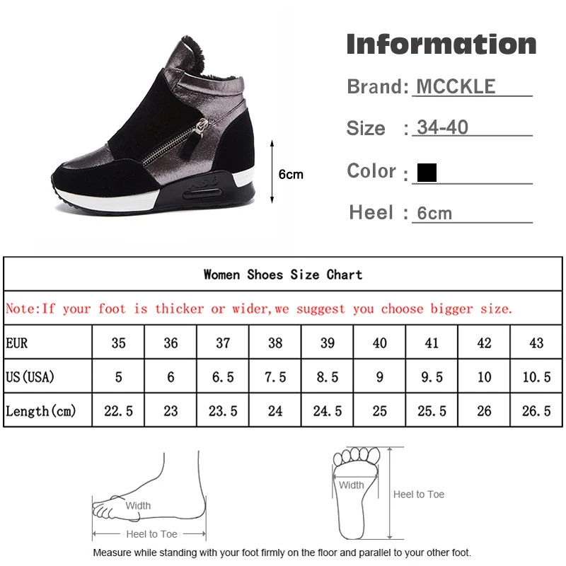 MCCKLE Suede Leather Boots Woman Winter Shoes Fashion Ins Women Sneakers Height Increasing Shoes Warm Plush Snow Boots Female