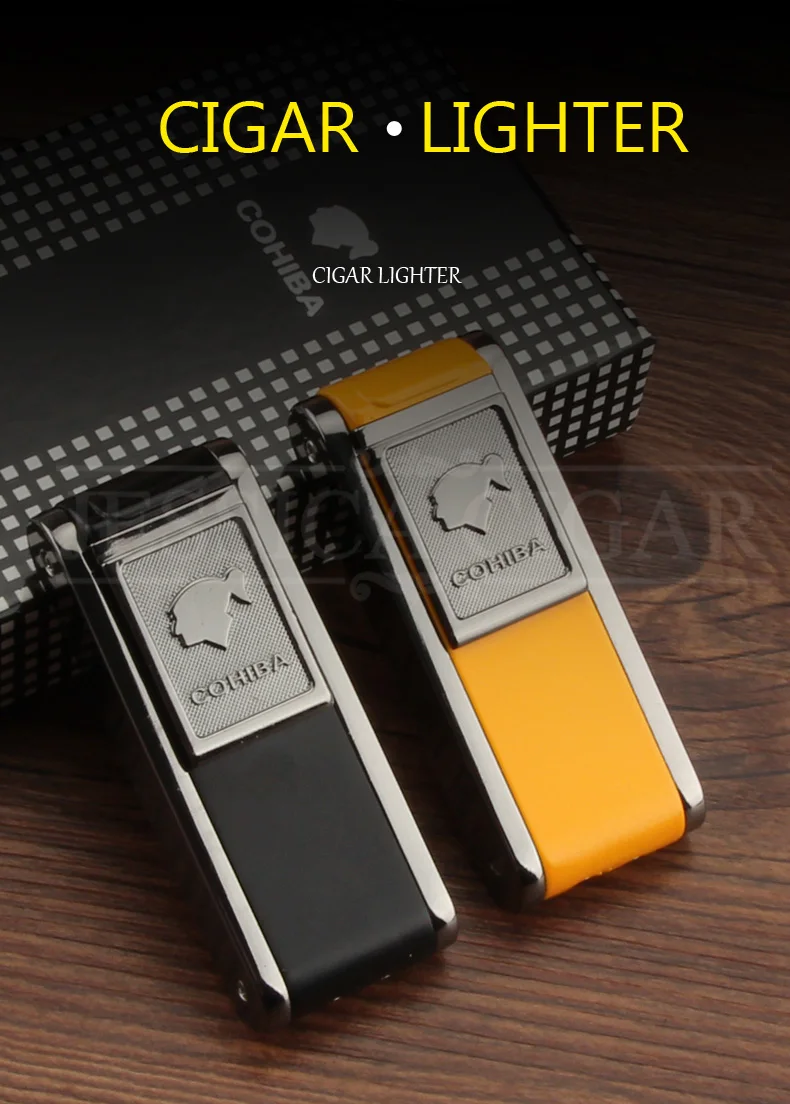 COHIBA карманные зажигалки бутан ветрозащитный 2 струйный фонарь прикуриватель портативный металлический прикуриватель для сигарет