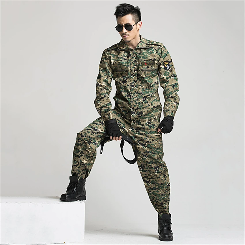 Kaufen Militär Uniform Taktische Camouflage Kampf Kleidung Männer Army Special Forces Soldat Training Arbeits Tragen Erwachsene Kleidung Hose Set