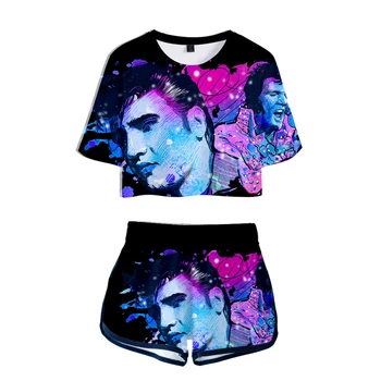 

New Printed Women Elvis Presley two piece set New design Oversize short sleeve and Short Elvis Presley Pants O-neck Summer Set