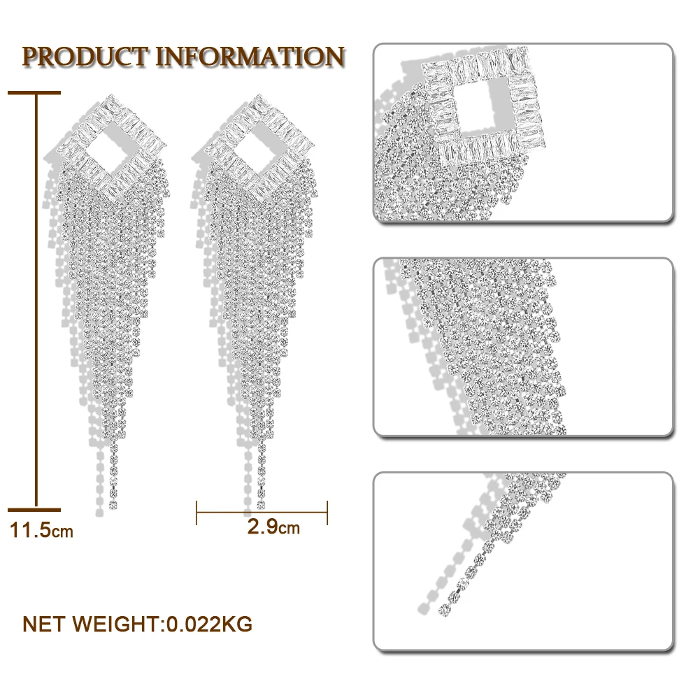 Модные висячие серьги с кисточками из стекла и кристаллов для женщин Роскошные темпераментные блестящие массивные Свадебные ювелирные изделия подарок Вечерние