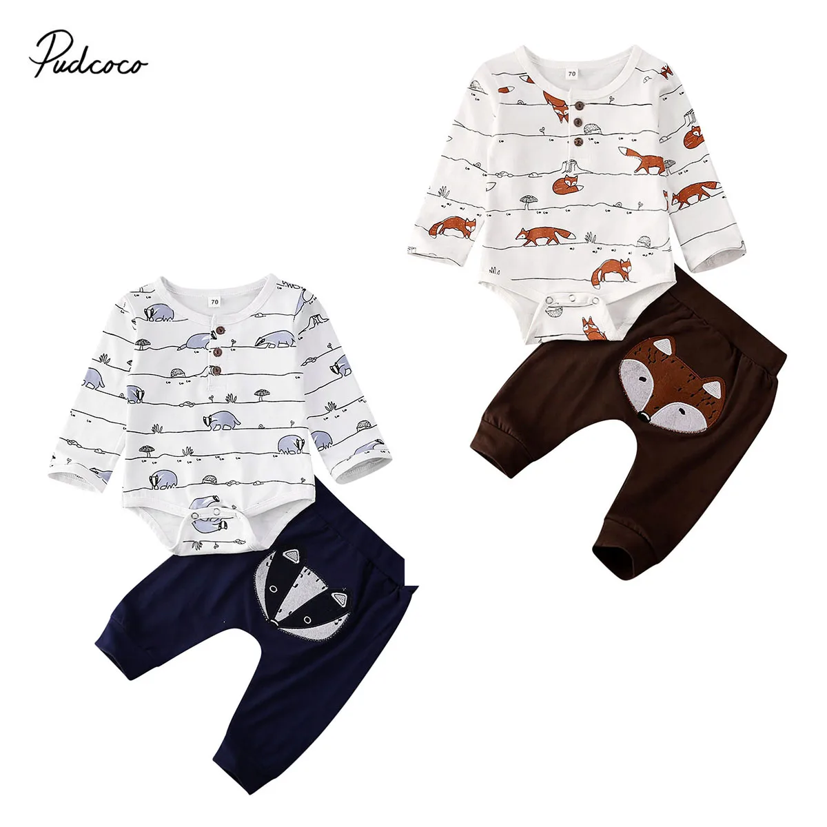 2020 Animal Print 0-18M Newborn Kids Baby Boy Girl Clothes Cotton Long Sleeve Top Romper+Pants Outfits 2Pcs Set Spring Tracksuit | Детская