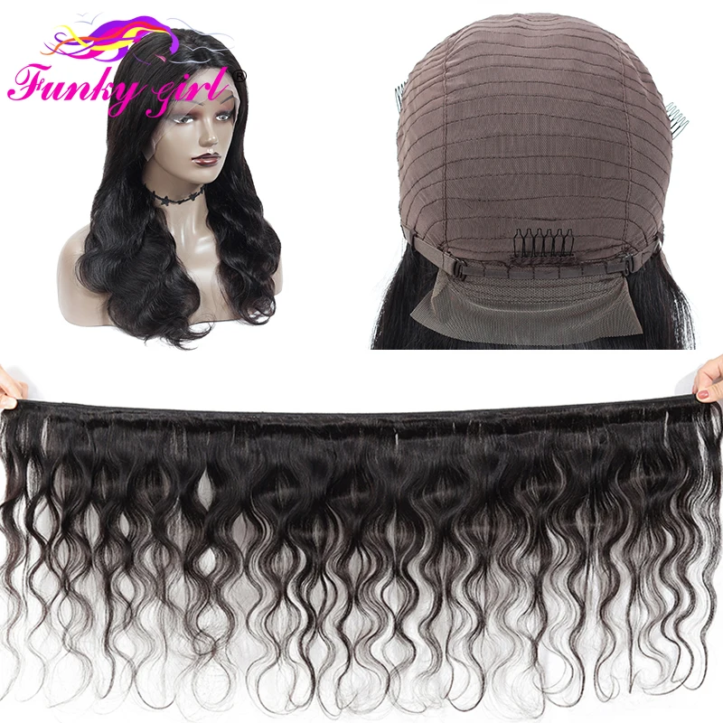 Funky Girl 13*4 человеческие волосы на кружеве, парики предварительно выщипанные, плотность 150%, не Реми, бразильский Волнистый парик на кружеве, средний коэффициент