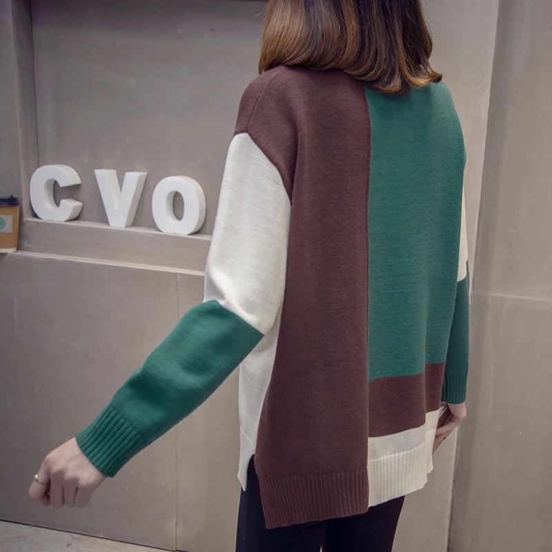 4XL осенне-зимние женские свободные пуловеры с длинным рукавом свитера джемпер вязаная верхняя одежда женские теплые свитера с высоким воротом Топы