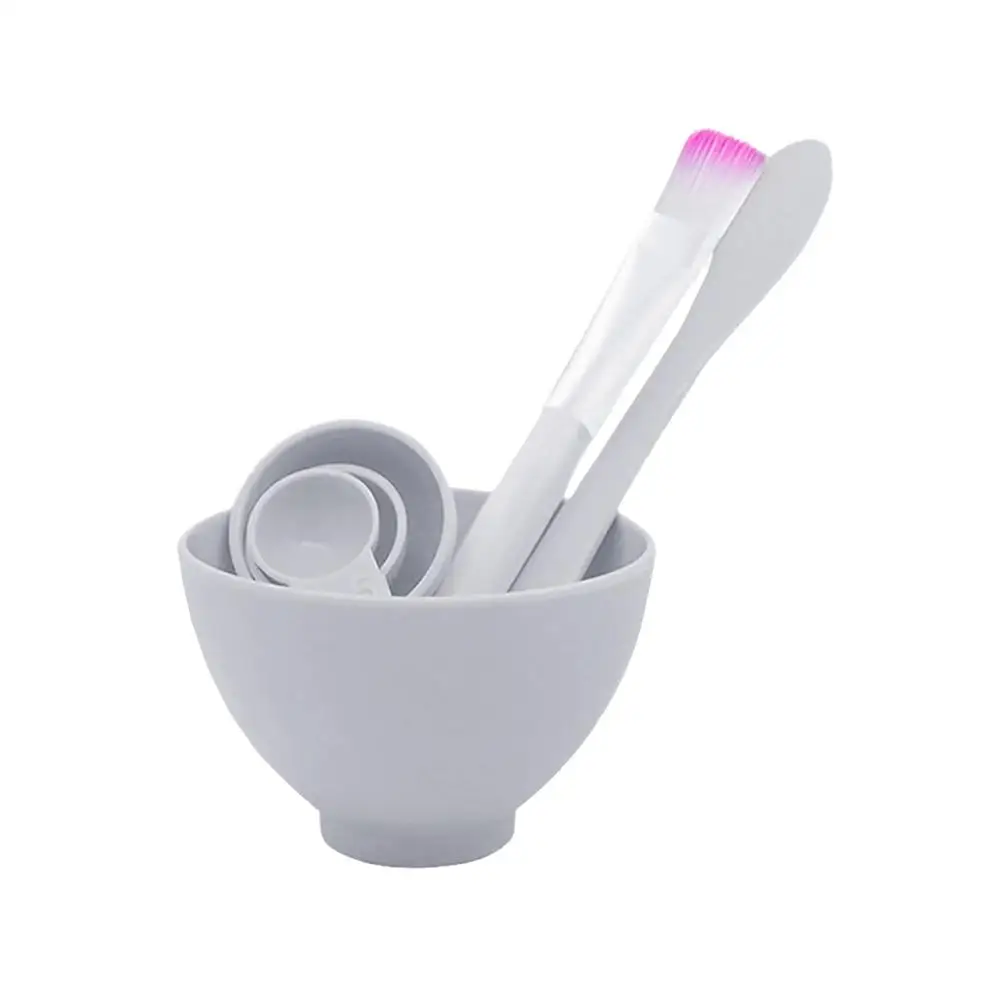 Light Grey 4 шт чаша для приготовления маски для лица набор 4 в 1 Сделай Сам красота лица косметический макияж инструмент с кисточкой смешанный перемешать шпатель палочка мерная ложка комплект - Цвет: Light Grey