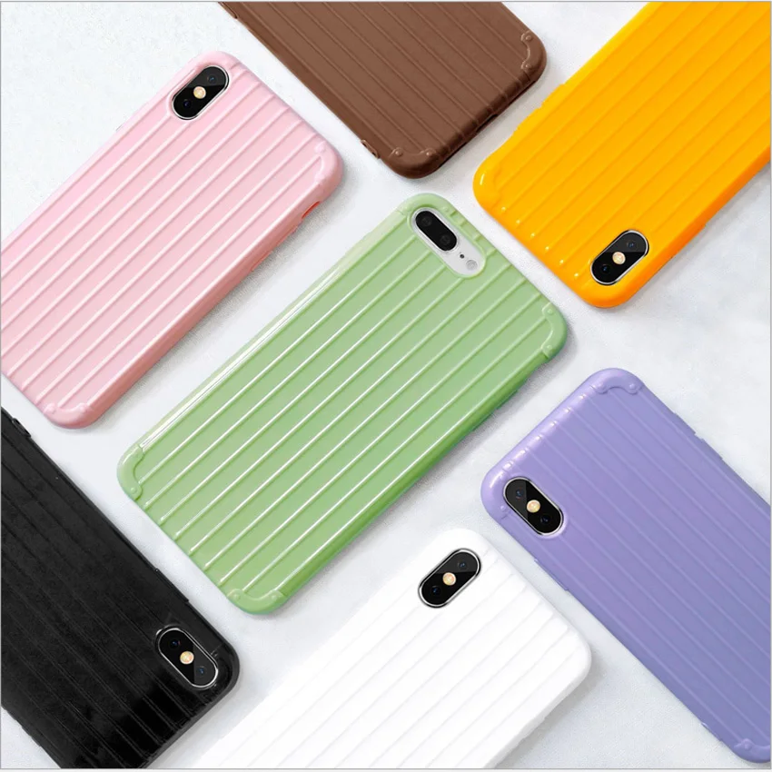 

Case For iPhone XS Max XR X 7 6 6S 8 Plus Pure color new TPU soft curved suitcase color back cover Fall-proof and wear-r