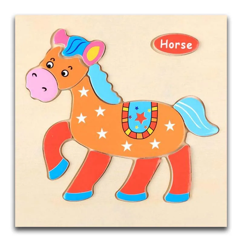 horse 3D деревянные головоломки, игрушки для детей, Деревянные 3d Мультяшные головоломки с животными, интеллектуальные детские развивающие игрушки для детей - Цвет: horse